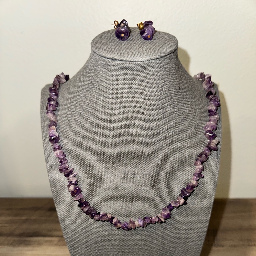 Vintage Amethyst Rock Necklace and Earring Set - Picture 4 of 4